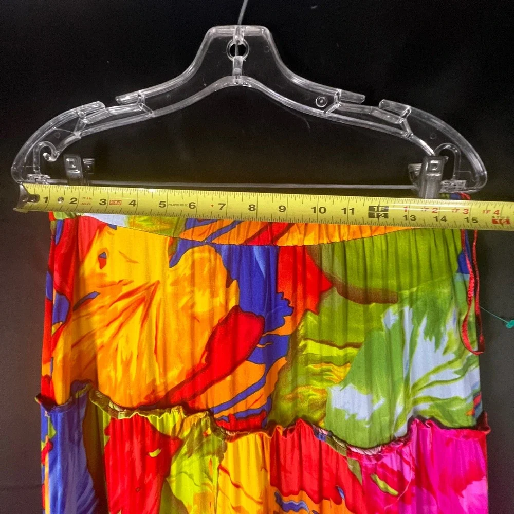 Sam and Jess Womens XS Multi Color Abstract Floral Tiered Rayon Maxi Skirt Boho